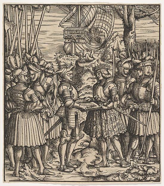 Henry VII meeting with Philip I of Castile in 1517, from Der Weisskunig.